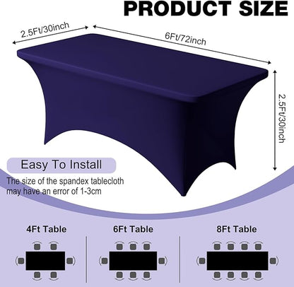 Trlyc 2 Pack 6FT Spandex Table Cloth - 72 x 30 Inch Rectangular Stretch Tablecloth, Wrinkle Resistant Scretch Table Cover for Wedding, Party, Banquet, Picnic, Outdoor Decoration (2Pcs,Navy Blue)