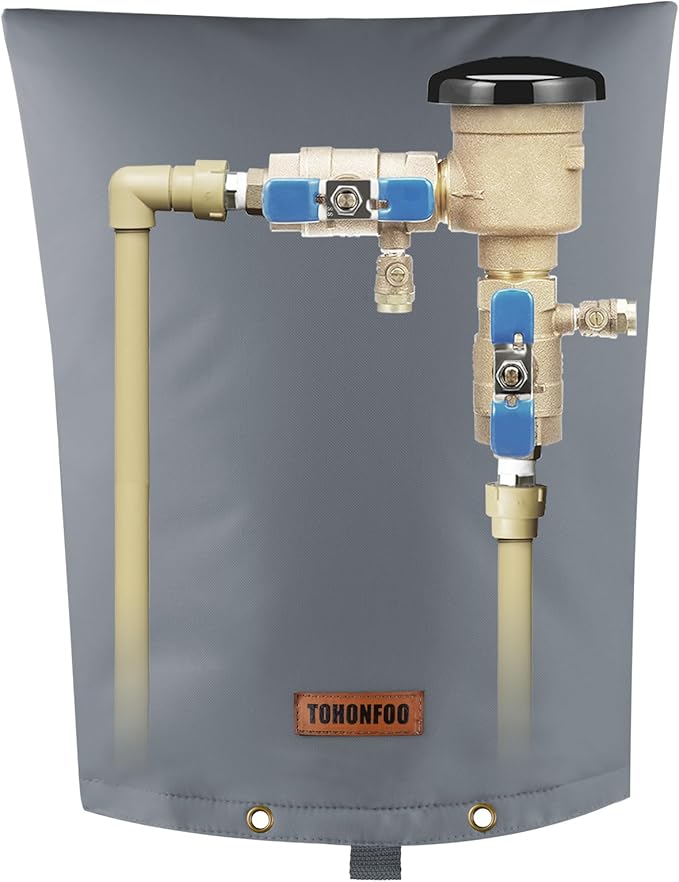 TOHONFOO Backflow Preventer Pipe Insulation Cover (5°F) - Irrigation Sprinkler Valve Insulated Pouch - Water Well Pump Cover - Sturdy 5 Layers for Winter Freeze Protection, 16" W x 20" H, Grey