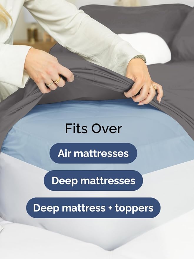 Extra Deep Pocket Cal King Sheets - 4 Piece Breathable & Cooling Bed Sheets - Hotel Luxury Bed Sheet Set - Soft, Wrinkle Free & Comfy - Easily Fits Extra Deep Mattresses - Deep Pocket Dark Grey Sheets