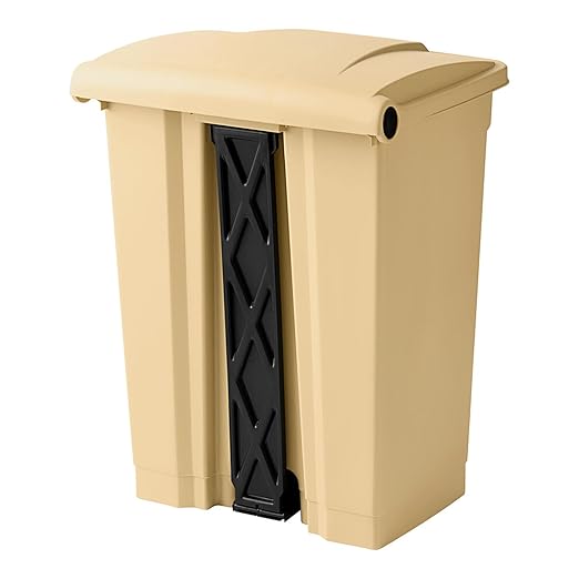 PRO&Family Step-On Trash Can with Lid, Plastic Waste Bin, Foot Pedal Operation (Biege, 18 Gallon)