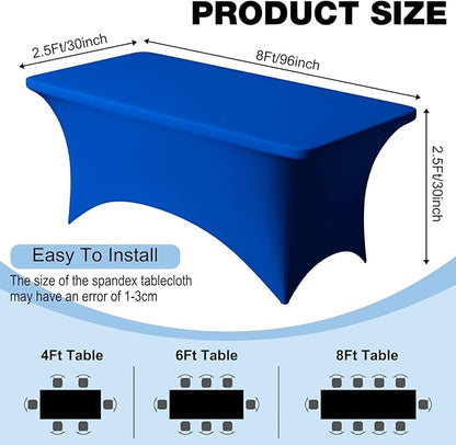 Trlyc 1 Pack 8FT Spandex Table Cloth - 96 x 30 Inch Rectangular Stretch Tablecloth, Wrinkle Resistant Scretch Table Cover for Wedding, Party, Banquet, Picnic, Outdoor Decoration (1Pcs,Royal Blue)