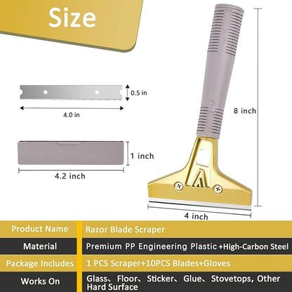 Razor Blade Scraper,Floor Scraper Tool with 30PCS Extra Blades,Paint Scraper Ideal for Cleaning Stove Top,Windows,Glass,Tiles,Wall,Labels.(4 in,Metal)
