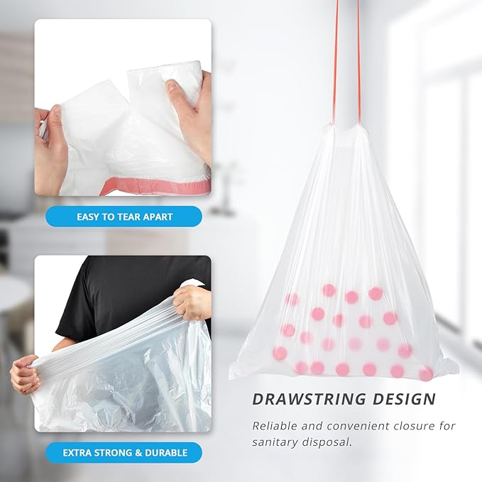 Ultra Thick 15 Gallon Drawstring Trash Bags, 108 Count Heavy Duty Large Plastic Garbage Bag, Leak Proof Trash Can Liners for Tall Kitchen Home Office Lawn Outdoor, White