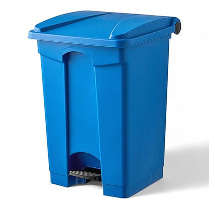 PRO&Family Step-On Trash Can with Lid, Plastic Waste Bin, Foot Pedal Operation (Blue, 12 Gallon)