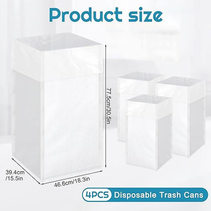 Rainmae 4PCS XL Size Disposable Trash Cans with Waterproof Lining for Parties, 30 Gallon Reusable Sturdy Garbage Bins for Birthdays and Weddings, Trash Can Bin for Garbage and Recycling