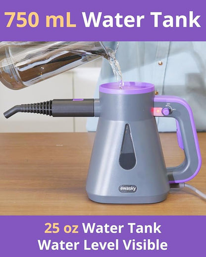 Steam Cleaner: 10s Fast Heating-Lockable Steam Trigger-Large Tank-Refill Anytime-No Cooling-14 PCS Kit-Hand Held HandHeld Multi Portable Steamer for Home Kitchen Grout Tile Shower Cleaning Grey