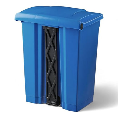 PRO&Family Step-On Trash Can with Lid, Plastic Waste Bin, Foot Pedal Operation (Blue, 18 Gallon)