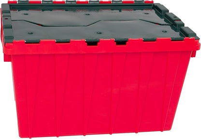 Akro-Mils KeepBox 12 Gallon Storage Container, Nesting and Stackable Plastic Storage Box with Lid Attached, Clear Tote for Garages, Closets, and Moving, 21-1/2" x 15" x 12-1/2", Red/Green, 6-Pack