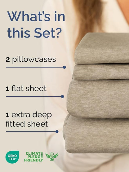 Extra Deep Pocket King Sheets - 4 Piece Breathable & Cooling Bed Sheets - Hotel Luxury Bed Sheet Set - Soft, Wrinkle Free & Comfy - Easily Fits Extra Deep Mattresses - Heathered Beige Sheets Set