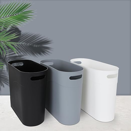 2 Pack 3.2 Gallon Plastic Trash Cans for Bathroom, Small Waste Bins with Handles, Compact Garbage Containers for Narrow Spaces, Recycle Wastebaskets for Office, Kitchen, Bedroom, Living Room (white)