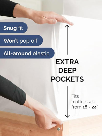 Extra Deep Pocket King Sheets - 4 Piece Breathable & Cooling Bed Sheets - Hotel Luxury Bed Sheet Set - Soft, Wrinkle Free & Comfy - Easily Fits Extra Deep Mattresses - Deep Pocket Antique White Sheets