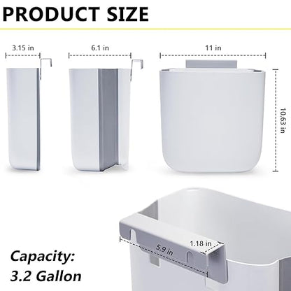 Soddeph 3.2 Gallon Foldable Hanging Trash Can with Lid for Cabinet Door,Kitchen Compost Bin,Wall-Mounted Plastic Garbage Can for Countertop or Under Sink, Bathroom and RV (White with lid)