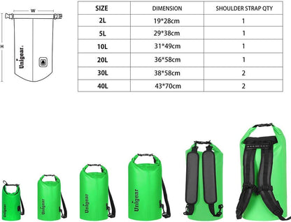 Unigear Dry Bag Waterproof, 2L/5L/10L/20L/30L/40L Floating and Lightweight Bags for Kayaking, Boating, Fishing, Swimming and Camping with Waterproof Phone Case