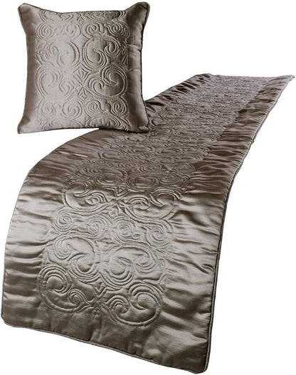 The HomeCentric Designer Silver Queen 74 x 18 inch Bed Runner with 2 Pillow Cover Set, Satin Quilted Bed Scarf, Abstract Modern - Silver Soft