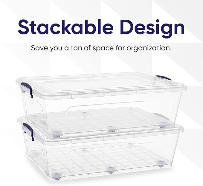 Superio Storage Bins with Lids, Clear Plastic Containers for Organizing, Stackable Totes, BPA Free, Odor Free, Organizer Boxes for Home, and Dorm (2 Pack, 42 Quart)