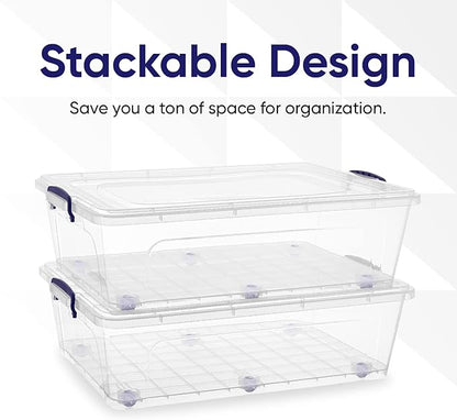Superio Storage Bins with Lids, Clear Plastic Containers for Organizing, Stackable Totes, BPA Free, Odor Free, Organizer Boxes for Home, and Dorm (2 Pack, 42 Quart)