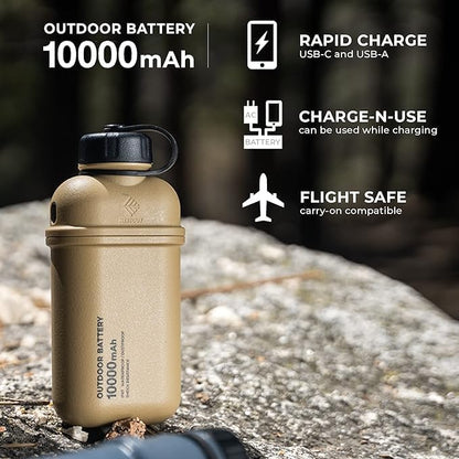 ELECOM NESTOUT Rugged Power Bank, 10000mAh Outdoor Battery Charger, 20W USB-C Fast Charging PD, Waterproof IP67, Durable Shockproof, Battery Pack for iPhone Hiking Travel Camping (Beige, 10000mAh)