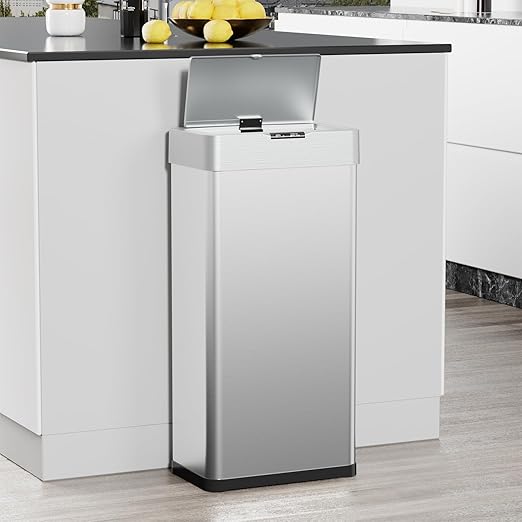 TLSUNNY 16 Gallon Motion Sensor Trash Can,Touchless Automatic Garbage Can,Brushed Stainless Steel Smart Bin,with Bag Holder,Soft Close Lid,for Kitchen,Office,RV,Bedroom,Living Room (Silver, 60L)