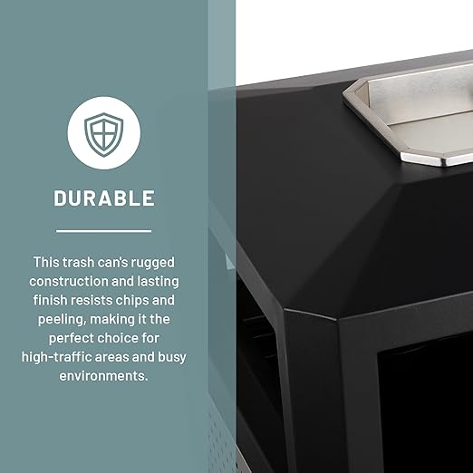 Safco Evos Steel Trash Can, 38 Gallons, Indoor and Outdoor Use, Commercial Garbage Can with Plastic Liner and Ashtray