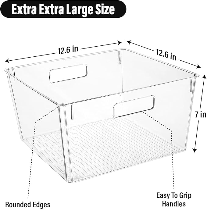 Extra Large Stackable Clear Plastic Storage Bins with Lids, Perfect for Kitchen Organization or Pantry Organization and Storage, Fridge Organizer Bins for Organizing, Under the Sink Organizers
