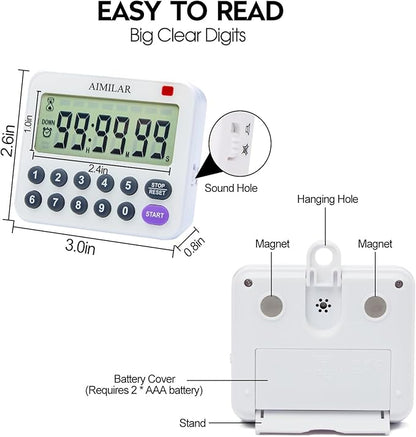 Digital Countdown Kitchen Timer - AIMILAR Magnetic Count Up Down Cooking Timer with Magnet Back Loud Alarm Directly Input Hours Minutes and Seconds