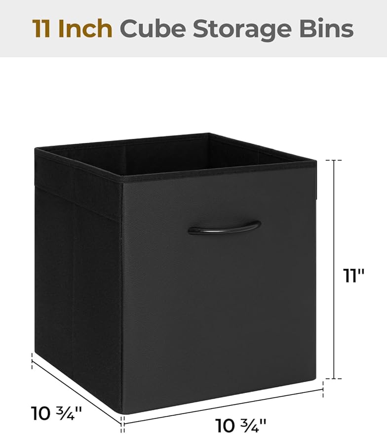 StorageWorks Black Storage Cubes, 11-inch Leather Bins with Handle, Cube Organizer Baskets for Shelves and Closet, Collapsible Storage Bins, 4-Pack