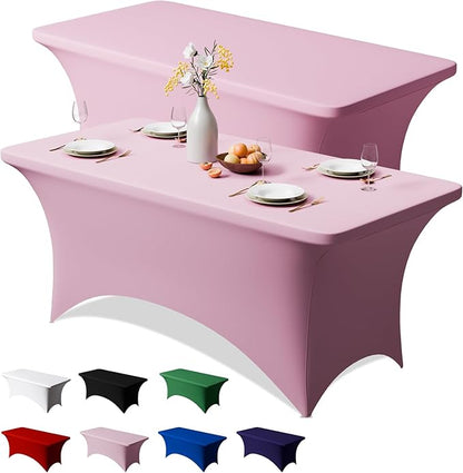 Trlyc 2 Pack 8FT Spandex Table Cloth - 96 x 30 Inch Rectangular Stretch Tablecloth, Wrinkle Resistant Scretch Table Cover for Wedding, Party, Banquet, Picnic, Outdoor Decoration (2Pcs,Pink)