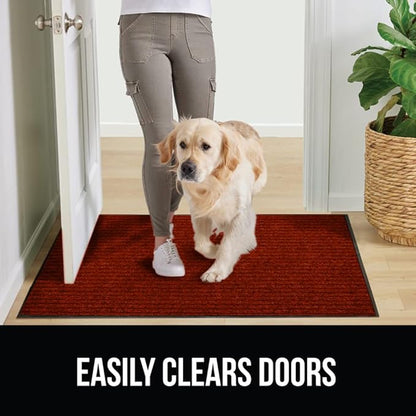 GORILLA GRIP Traffic Guard Door Mat, Heavy Duty Welcome Mats, Commercial Office Space Doormat, Waterproof, Fade Resistant, Strong Rubber Backing, Low Profile, Shoe and Boot Scraper, 35x23, Red