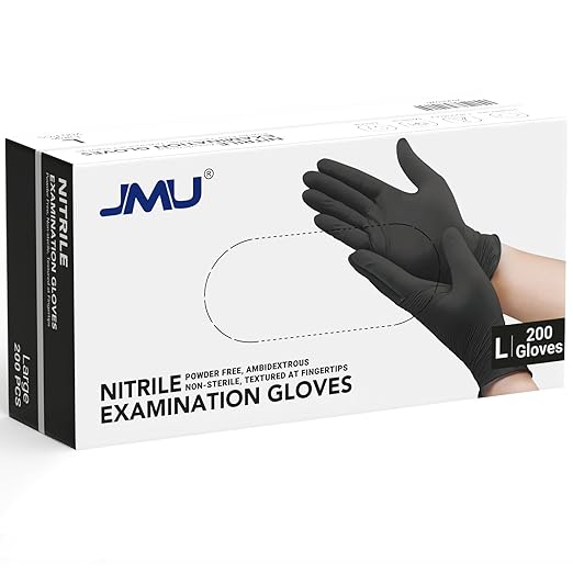 JMU Black Nitrile Disposable Gloves Large, 200 Count, 3.5 Mil, Latex Free Powder Free Medical Exam Gloves