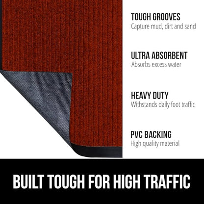 GORILLA GRIP Traffic Guard Door Mat, Heavy Duty Welcome Mats, Commercial Office Space Doormat, Waterproof, Fade Resistant, Strong Rubber Backing, Low Profile, Shoe and Boot Scraper, 35x23, Red
