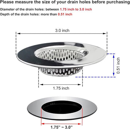 2PCS Bathtub Drain Strainers, Shower Drain Hair Catcher, Stainless Steel Drain Cover Basket for Bathroom Laundry Floor Drain, Fit for 1.75"-3.0" Drain Hole