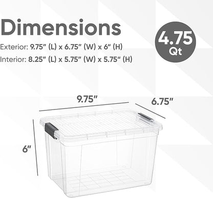 Superio Storage Bins with Lids- 4 Pack, 4.75 Qt Clear Boxes for Organizing, Stackable Plastic Containers- BPA Free, Non-Toxic, Odor Free, Organizer for Home, Office, Dorm