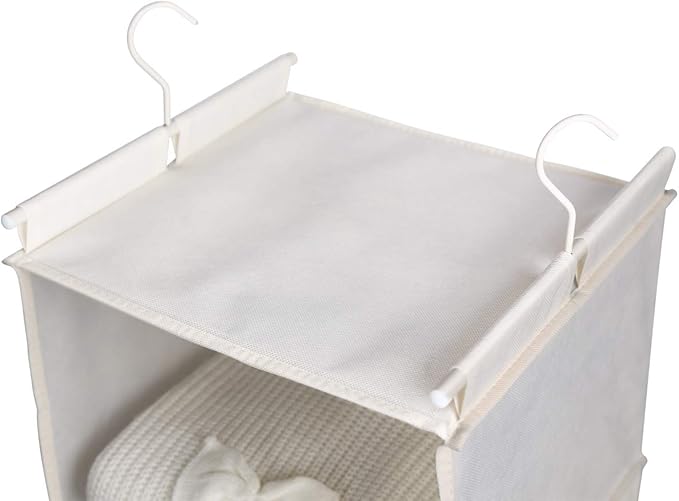 MAX Houser 4-Shelf Hanging Closet Organizer, Space Saver, Cloth Hanging Shelves with 2 Side Pockets, Foldable (Beige)