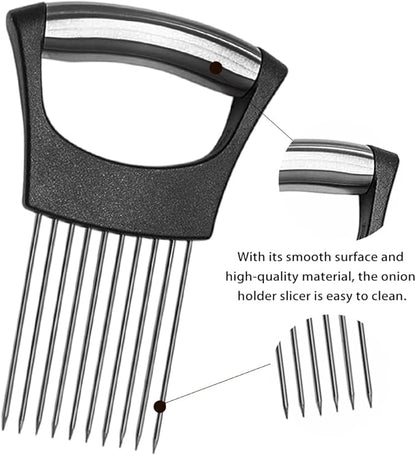 Stainless Steel Onion Holder for Slicing ，Meat Tenderizer，Fruits Vegetable Onion Cutter for Slicing and Storage of Avocados Lemon Potato Tomato and Other Meat Stalking Fork