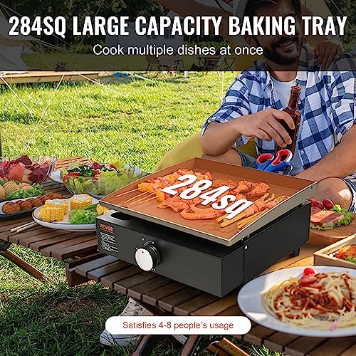 VEVOR Griddle, 16.9" Heavy Duty Manual Flat Top Griddle, Countertop Gas Grill with Non-Stick Cooking Plate, Steel Propane Gas Griddle, 1-Burners Restaurant Portable Grill - 22,000 BTU