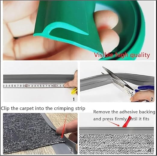 Self Adhesive Carpet Transition Strip with Edge Trim, Designed for Seamless Transitions from Carpet to Tile or Vinyl Floors, Perfect for Doorways.(Gray,3 Feet)