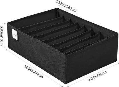 4 Packs T-shirt Drawer Organizers for Clothing,8 Grids Compartment Wardrobe Storage Box, Washable Clothes Organizer for Folded Clothes, Legging, Silk Scarve-Black