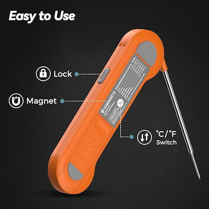 0.5 Sec Instant Read Meat Thermometer Digital with ±0.5℉ Precision, Food Thermometer for Cooking Kitchen Gadgets, Oven Grill Candy BBQ Essentials Accessories, Gifts for Him Dad Men Birthday, Orange