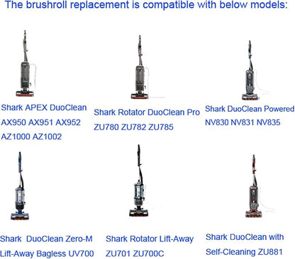 2PK Brushroll Replacement Compatible with Shark Apex AX950 AX951 AX952 AZ1000 AZ1002 & Duoclean NV830 NV831 NV835 UV700 ZU700C ZU701 ZU780 ZU782 ZU785 ZU881, Part # 1173FT950 & 1395FC831