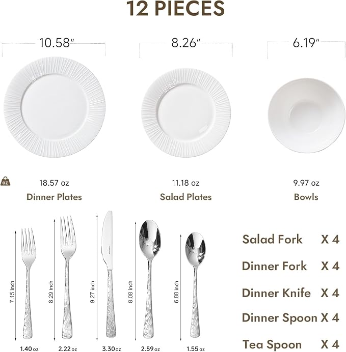 12Pc Bone China Dinnerware Set & 20Pc Flatware Combo Set