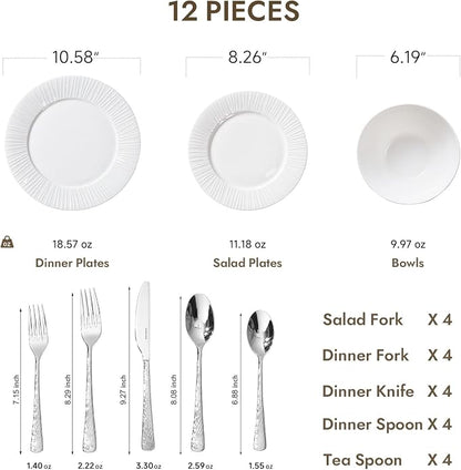 12Pc Bone China Dinnerware Set & 20Pc Flatware Combo Set