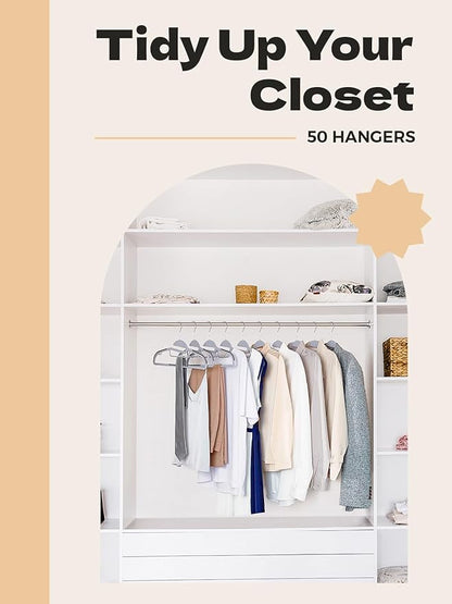HOUSE DAY Grey Plastic Hangers 50 Pack, Slim Space Saving, Non Slip Hangers with Rubber Pads, Sturdy Heavy Duty Coat Hanger for Closet, S-Shaped Clothes Hanger for Shirt, Suit, Pant, Skirt