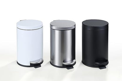 SunnyPoint 4.5 Liter(1.2 Gallon) Small Round Trash Can with Plastic Inner Bucket; Bathroom, Office, Kitchen and Bedroom Step On and Slow Close (BLK)