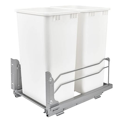 Rev-A-Shelf Double Pullout Trash Cans for Full Height Kitchen Cabinets 50 Quart 12.5 Gallon with Soft-Close Slides, White, 53WC-2150SCDM-211