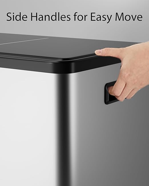 Garvee Dual Trash Can for Recycling and Trash, 2 x 30 L (60 L) Stainless Steel Kitchen Trash Can with Lid and Foot Pedal, Double Compartment Garbage Can, with Recycling Bin, 2 x 8 Gallon