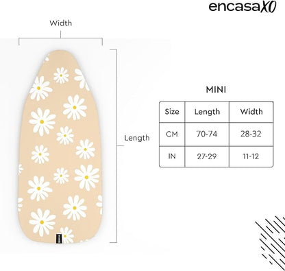 Encasa XO Ironing Board Cover and Pad 28"x12" - Thick 3mm Felt Padding, Drawstring Tightening & Lock, Easy Fit, Scorch & Stain Resistant, Fits Mini Ironing Board - Daisy Beige