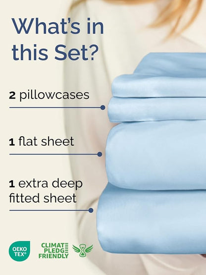 Extra Deep Pocket King Sheets - 4 Piece Breathable & Cooling Bed Sheets - Hotel Luxury Bed Sheet Set - Soft, Wrinkle Free & Comfy - Easily Fits Extra Deep Mattresses - Deep Pocket Light Blue Sheets