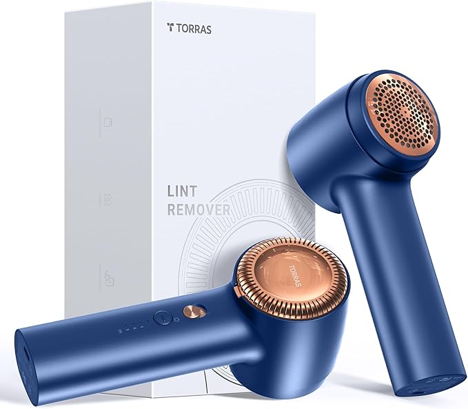 TORRAS Fabric Shaver Lint Remover, Rechargeable Electric 3-Speed Sweater Shaver Remove Fuzz, Pilling for Cashmere, Wool, Coat, Furniture, Clothes depiller with Replacement Blades, Blue