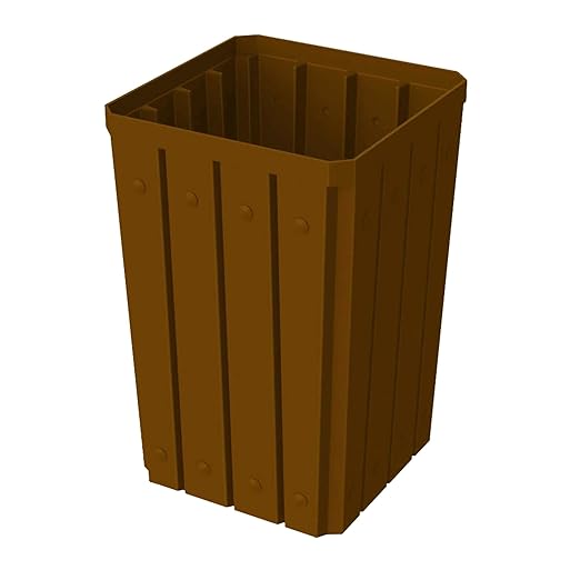 32 Gallon Square Slatted 100% Recycled Plastic Heavy-Duty Commercial Outdoor or Indoor Trash Can with Push Top Lid | Great for Schools and Businesses - Brown