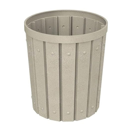 42 Gallon Slated Circle 100% Recycled Plastic Commercial Outdoor or Indoor Trash Can with Push Open Dome Lid and Internal Liner | Great for Schools and Businesses - Beige Granite